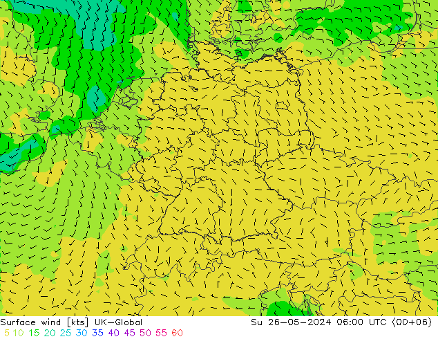 Wind 10 m UK-Global zo 26.05.2024 06 UTC