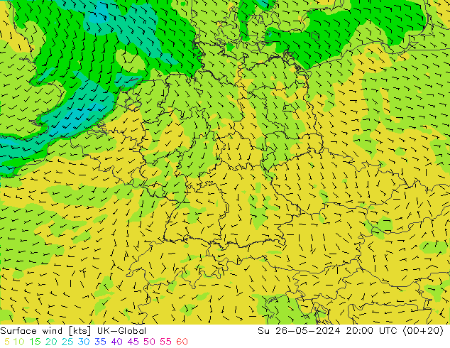 Rüzgar 10 m UK-Global Paz 26.05.2024 20 UTC