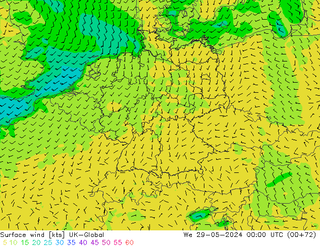 Viento 10 m UK-Global mié 29.05.2024 00 UTC