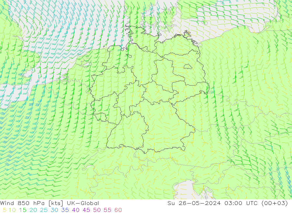 Wind 850 hPa UK-Global Su 26.05.2024 03 UTC