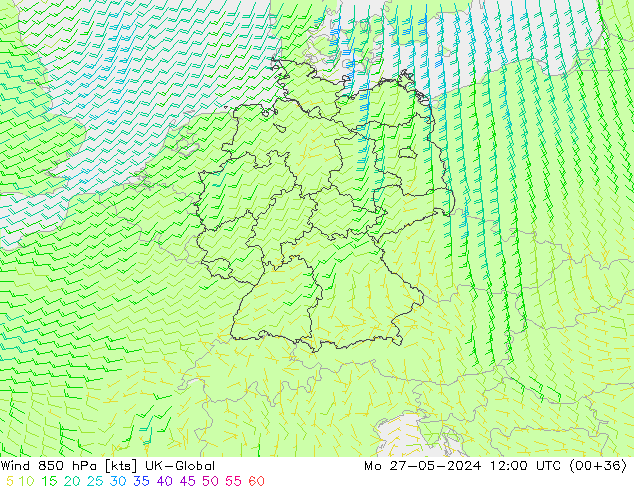 Wind 850 hPa UK-Global Mo 27.05.2024 12 UTC