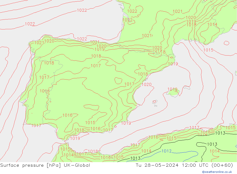 Luchtdruk (Grond) UK-Global di 28.05.2024 12 UTC