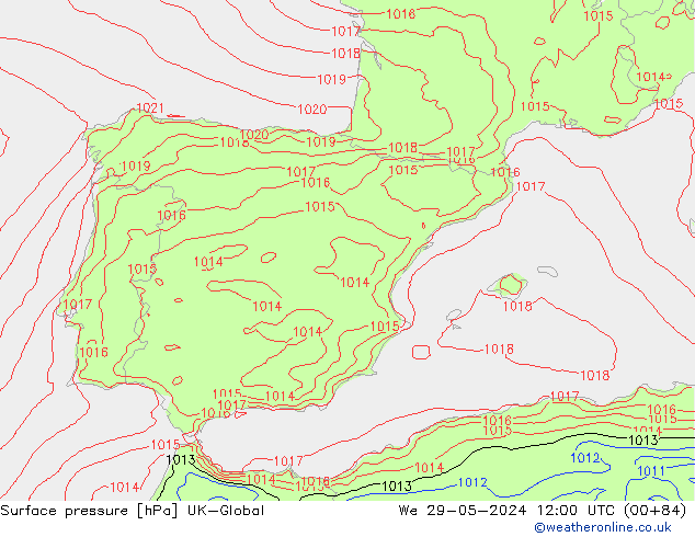 Surface pressure UK-Global We 29.05.2024 12 UTC