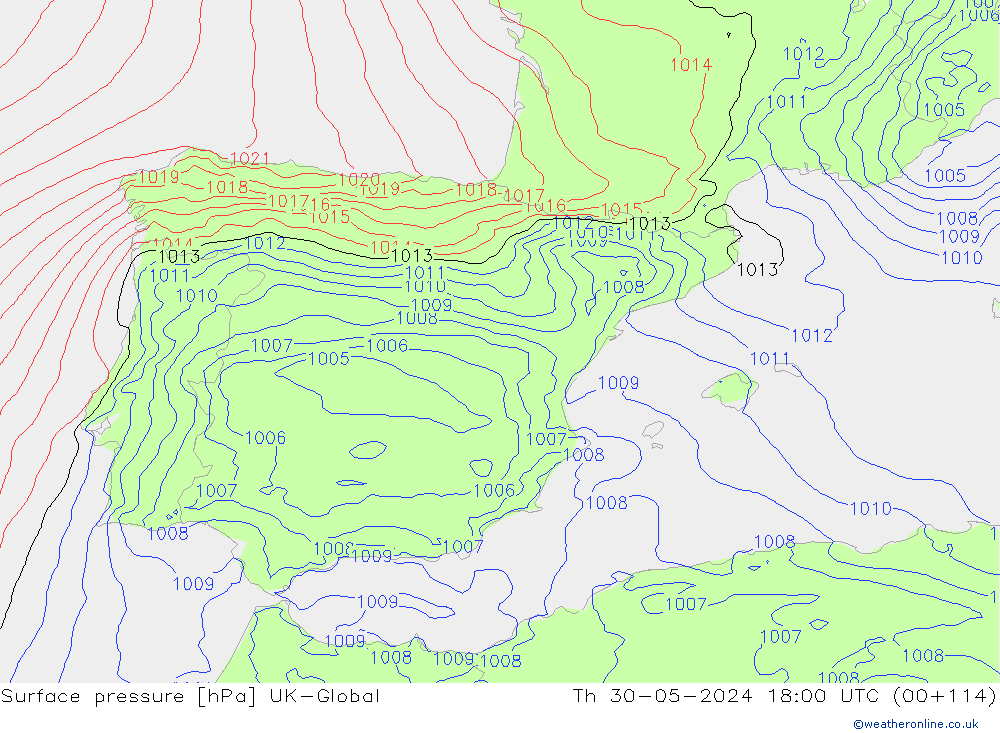 Atmosférický tlak UK-Global Čt 30.05.2024 18 UTC