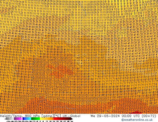 Height/Temp. 850 hPa UK-Global mer 29.05.2024 00 UTC