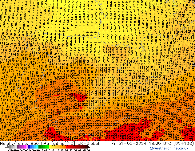 Height/Temp. 850 hPa UK-Global ven 31.05.2024 18 UTC