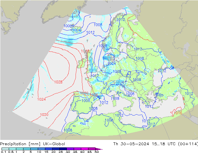 Precipitation UK-Global Th 30.05.2024 18 UTC