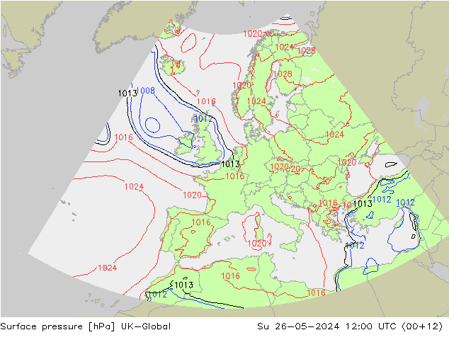 Surface pressure UK-Global Su 26.05.2024 12 UTC