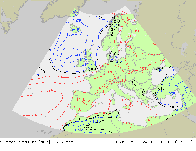 Surface pressure UK-Global Tu 28.05.2024 12 UTC