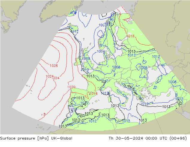 Presión superficial UK-Global jue 30.05.2024 00 UTC