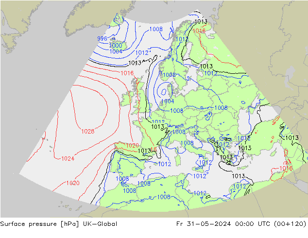 Surface pressure UK-Global Fr 31.05.2024 00 UTC