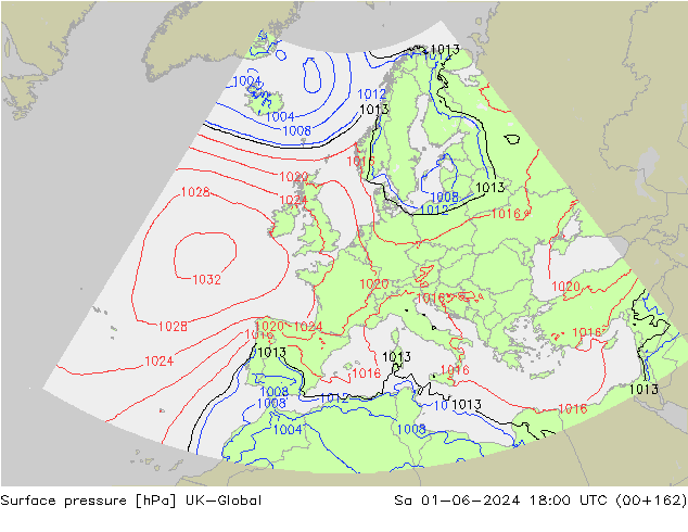 Atmosférický tlak UK-Global So 01.06.2024 18 UTC