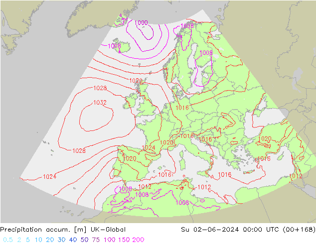 Toplam Yağış UK-Global Paz 02.06.2024 00 UTC