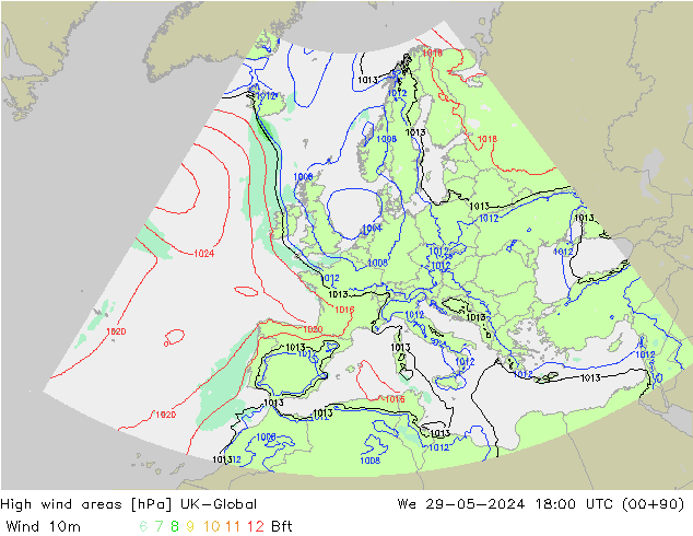 High wind areas UK-Global We 29.05.2024 18 UTC