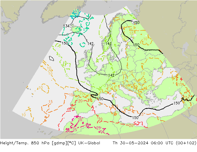 Height/Temp. 850 hPa UK-Global Th 30.05.2024 06 UTC