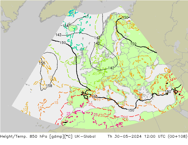 Yükseklik/Sıc. 850 hPa UK-Global Per 30.05.2024 12 UTC