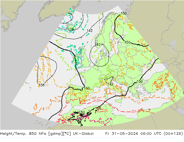 Height/Temp. 850 hPa UK-Global pt. 31.05.2024 06 UTC