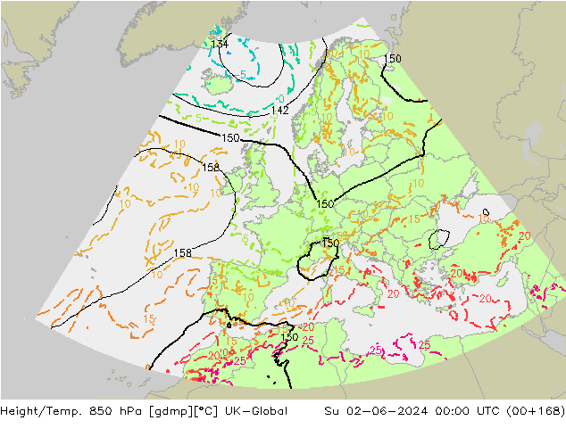 Height/Temp. 850 hPa UK-Global nie. 02.06.2024 00 UTC