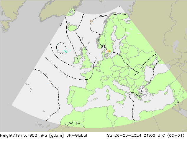 Height/Temp. 950 hPa UK-Global Su 26.05.2024 01 UTC