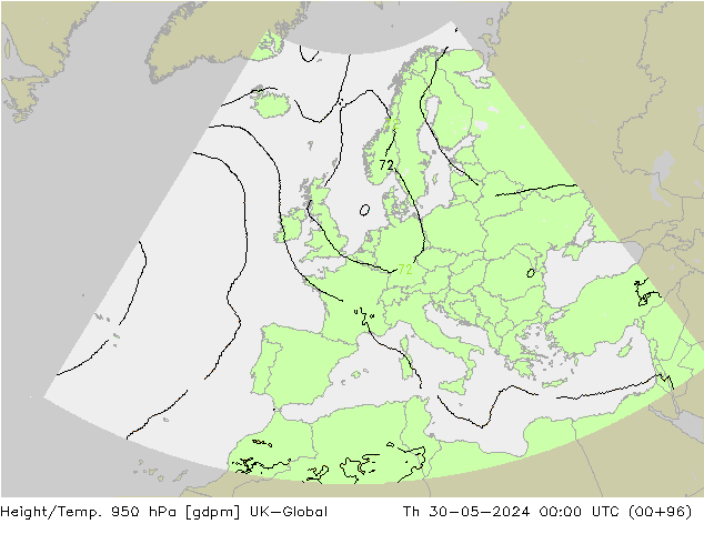 Geop./Temp. 950 hPa UK-Global jue 30.05.2024 00 UTC