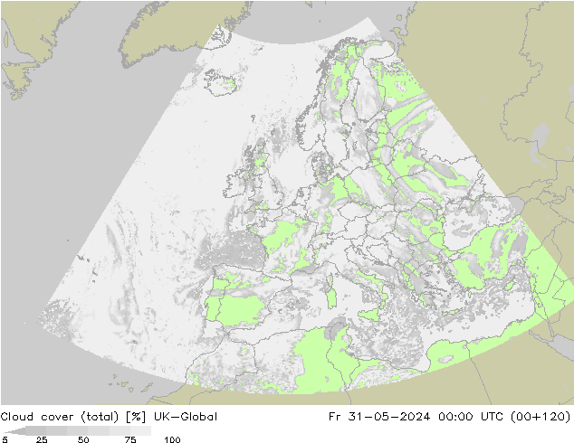 Cloud cover (total) UK-Global Fr 31.05.2024 00 UTC