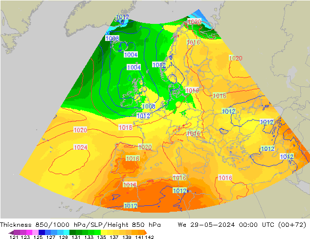 Schichtdicke 850-1000 hPa UK-Global Mi 29.05.2024 00 UTC