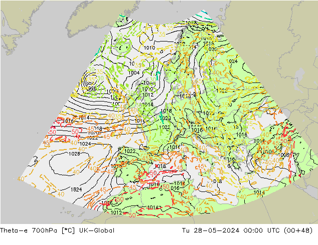 Theta-e 700hPa UK-Global Sa 28.05.2024 00 UTC