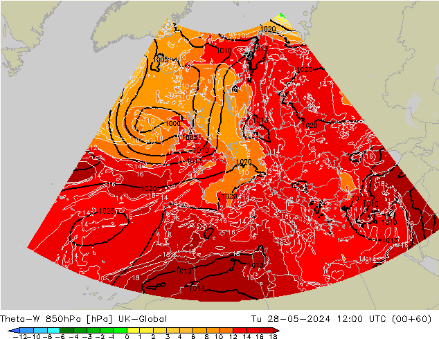 Theta-W 850hPa UK-Global Di 28.05.2024 12 UTC