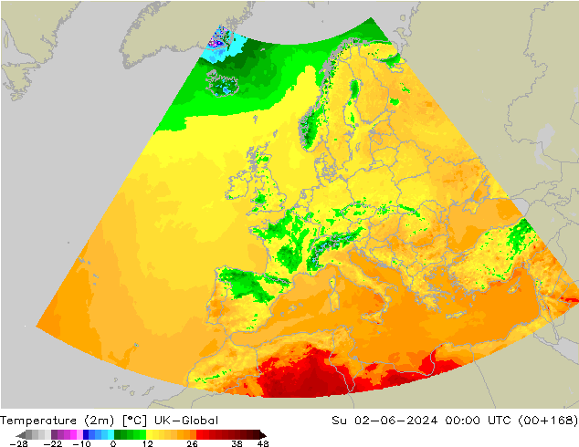 Temperature (2m) UK-Global Su 02.06.2024 00 UTC