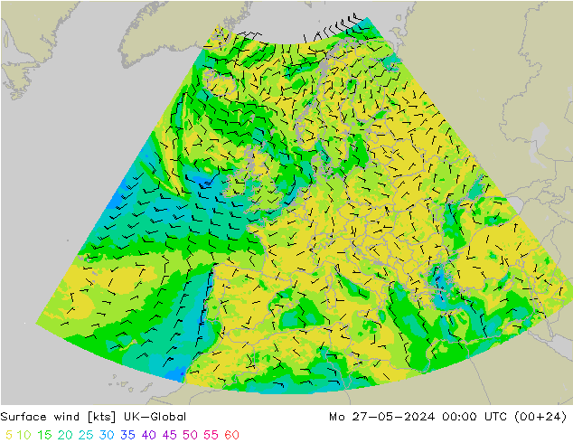 Surface wind UK-Global Mo 27.05.2024 00 UTC