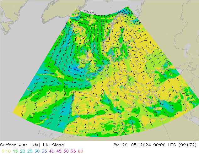 Viento 10 m UK-Global mié 29.05.2024 00 UTC