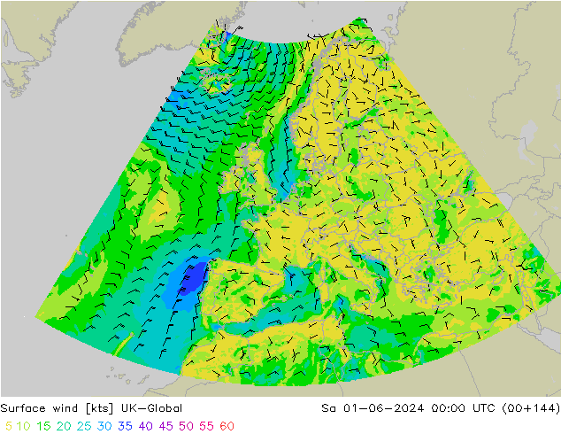 Vent 10 m UK-Global sam 01.06.2024 00 UTC