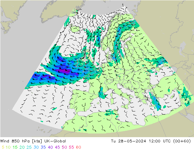 Viento 850 hPa UK-Global mar 28.05.2024 12 UTC