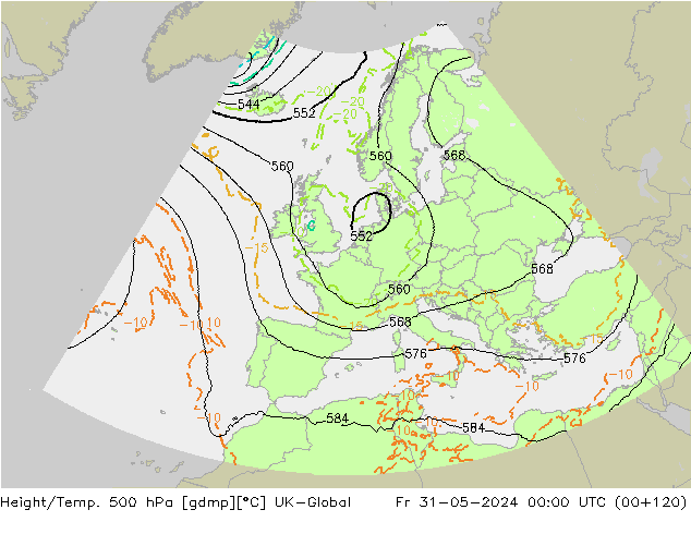 Height/Temp. 500 hPa UK-Global ven 31.05.2024 00 UTC