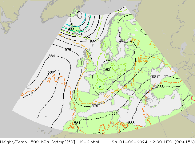 Height/Temp. 500 hPa UK-Global Sa 01.06.2024 12 UTC