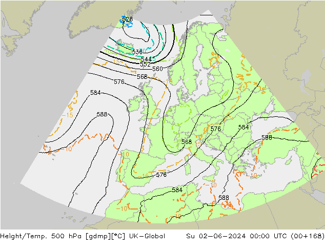 Height/Temp. 500 hPa UK-Global  02.06.2024 00 UTC