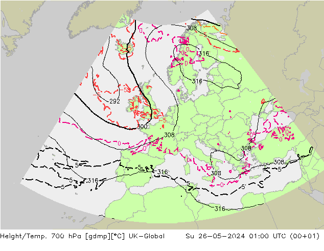 Géop./Temp. 700 hPa UK-Global dim 26.05.2024 01 UTC