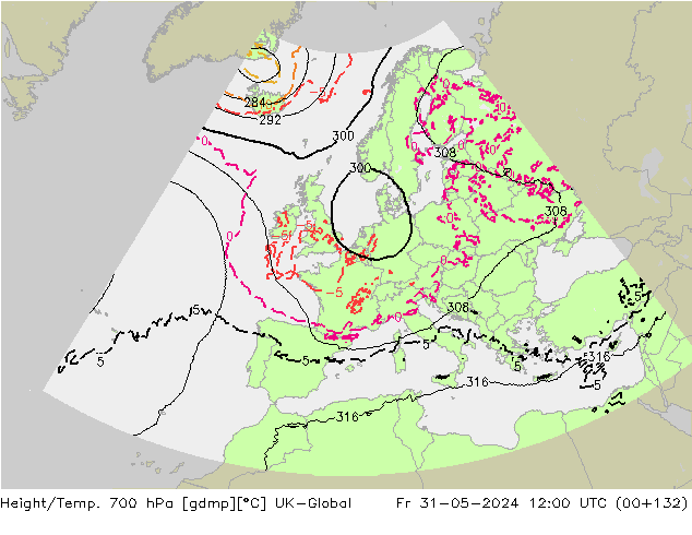 Height/Temp. 700 hPa UK-Global Fr 31.05.2024 12 UTC