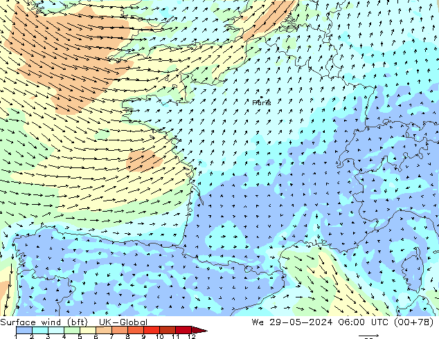 Rüzgar 10 m (bft) UK-Global Çar 29.05.2024 06 UTC