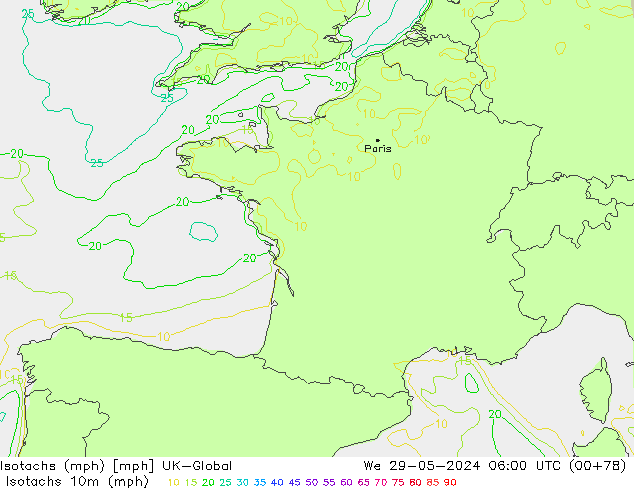 Isotachs (mph) UK-Global St 29.05.2024 06 UTC
