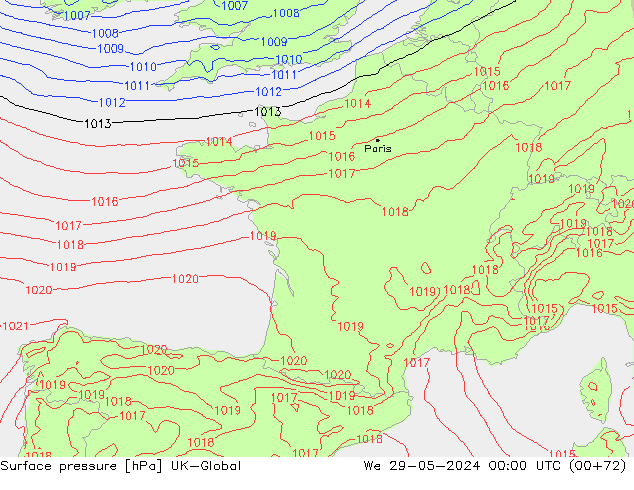 Atmosférický tlak UK-Global St 29.05.2024 00 UTC