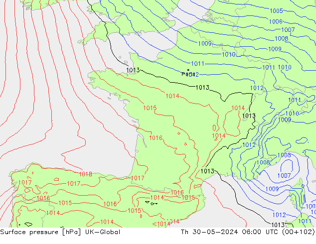 приземное давление UK-Global чт 30.05.2024 06 UTC