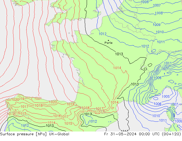 Surface pressure UK-Global Fr 31.05.2024 00 UTC