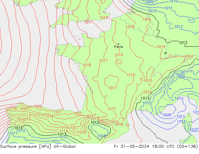 Luchtdruk (Grond) UK-Global vr 31.05.2024 18 UTC