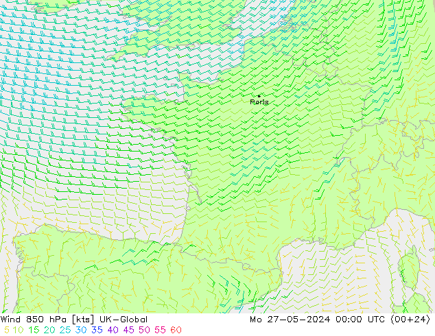 Wind 850 hPa UK-Global ma 27.05.2024 00 UTC