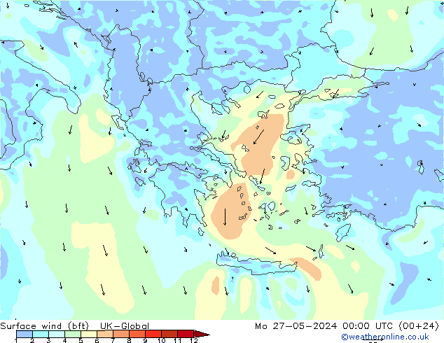 Wind 10 m (bft) UK-Global ma 27.05.2024 00 UTC