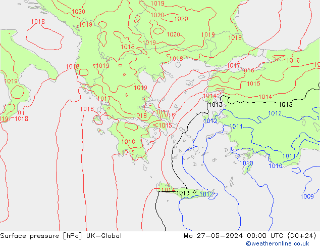 Pressione al suolo UK-Global lun 27.05.2024 00 UTC