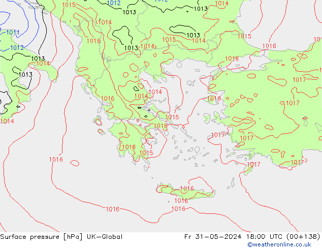 Surface pressure UK-Global Fr 31.05.2024 18 UTC