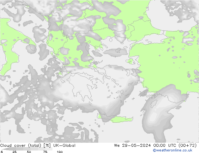 Nubes (total) UK-Global mié 29.05.2024 00 UTC