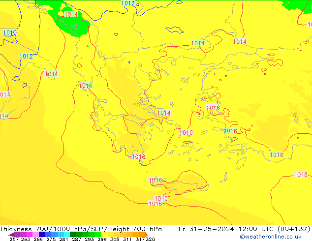 Thck 700-1000 hPa UK-Global Fr 31.05.2024 12 UTC